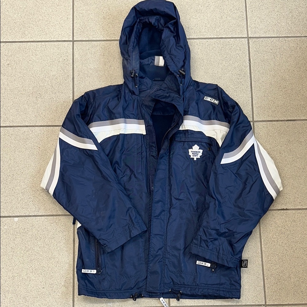 CCM Toronto Maple Leafs Navy Blue Hooded Jacket with White Accents - Youth large